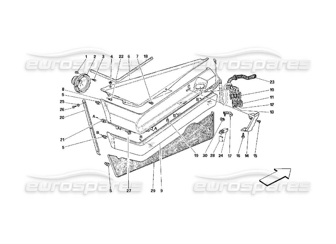 ferrari 348 (2.7 motronic) doors - inner trims parts diagram