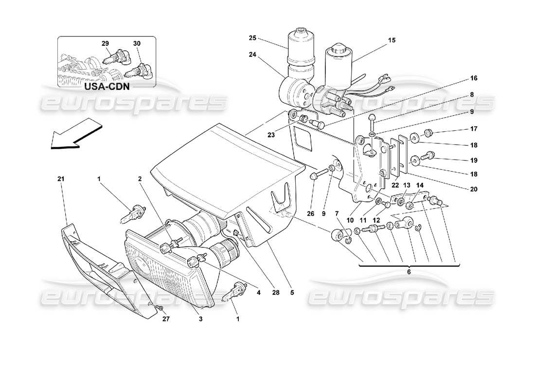 ferrari 355 (2.7 motronic) lights lifting device and headlights parts diagram