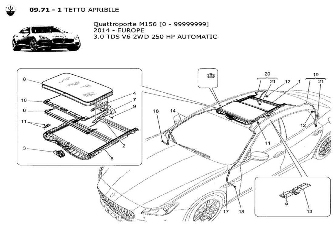 maserati qtp. v6 3.0 tds 250bhp 2014 sunroof part diagram