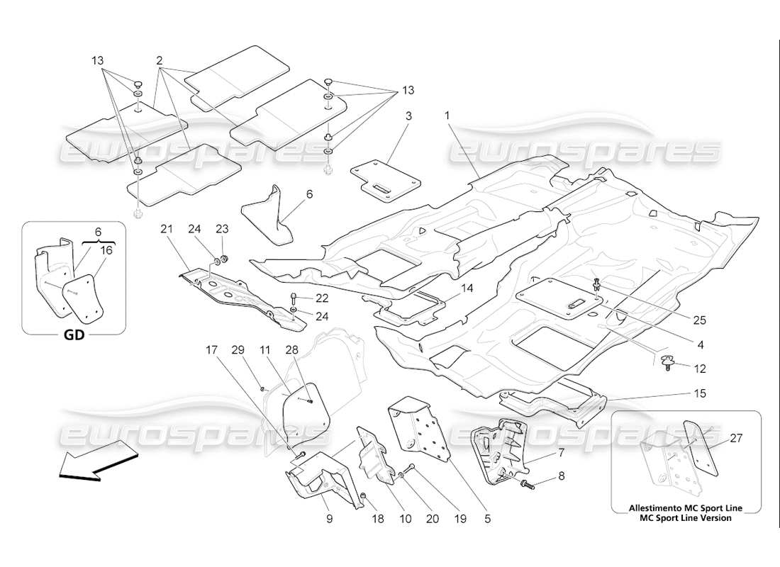 maserati qtp. (2006) 4.2 f1 passenger compartment mats part diagram