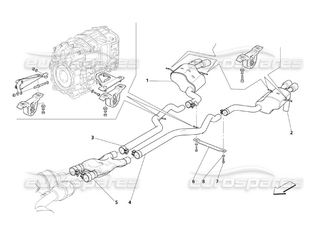 maserati qtp. (2003) 4.2 silencers parts diagram