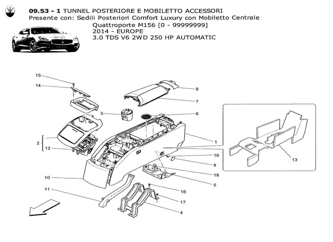 maserati qtp. v6 3.0 tds 250bhp 2014 accessory console and rear console part diagram