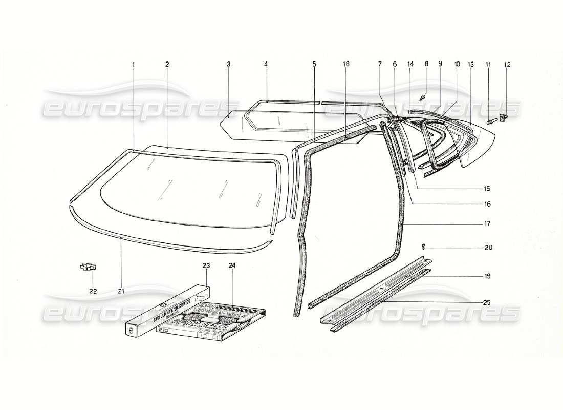 ferrari 308 gt4 dino (1976) glasses parts diagram