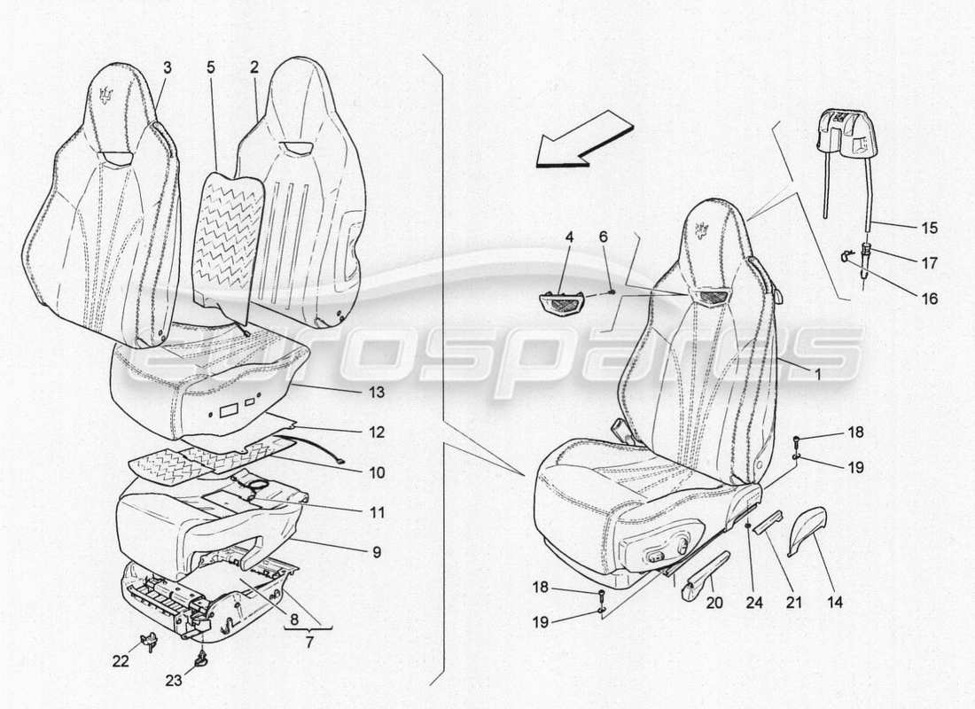 maserati granturismo special edition front seats: trim panels parts diagram