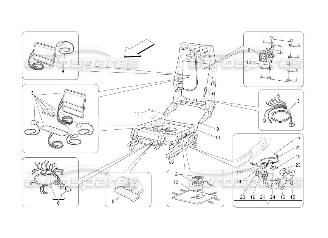 maserati qtp. (2007) 4.2 auto front seats: mechanics and electronics parts diagram