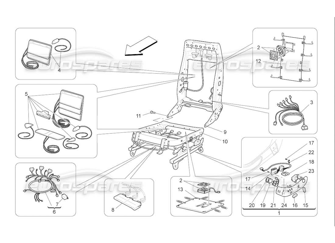 maserati qtp. (2006) 4.2 f1 front seats: mechanics and electronics parts diagram