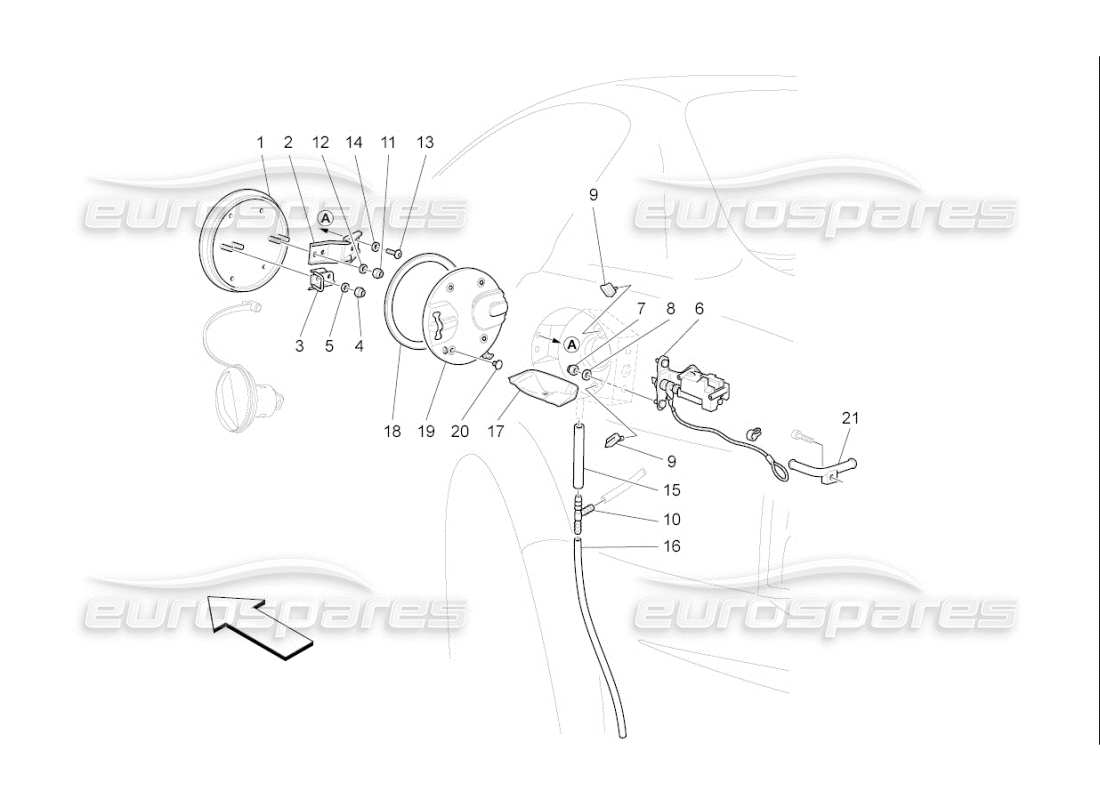 maserati qtp. (2007) 4.2 f1 fuel tank door and controls parts diagram