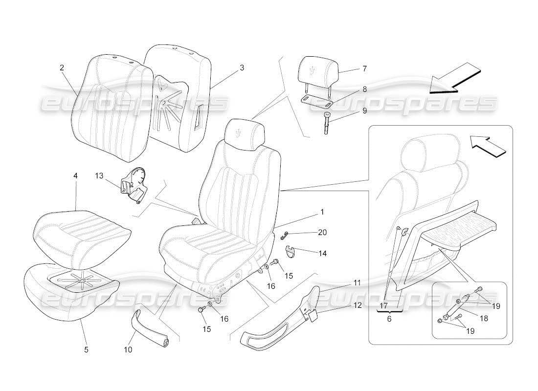 maserati qtp. (2011) 4.7 auto front seats: trim panels part diagram