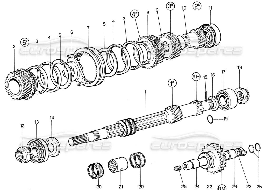 ferrari 365 gtb4 daytona (1969) output shaft gears parts diagram