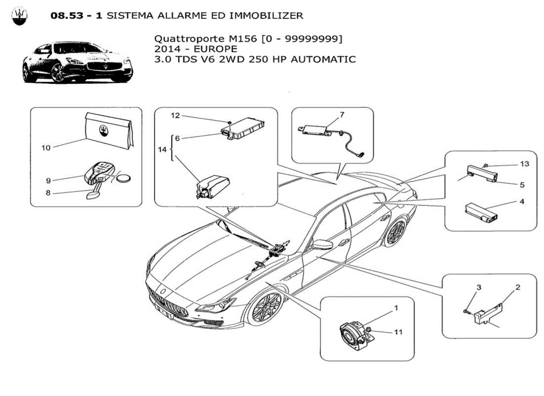 maserati qtp. v6 3.0 tds 250bhp 2014 alarm and immobilizer system part diagram