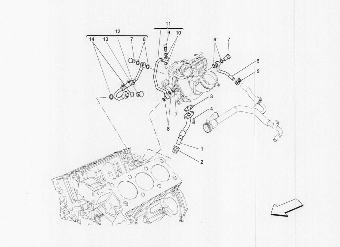 maserati qtp. v6 3.0 tds 275bhp 2017 turbocharging system: lubrication and cooling parts diagram