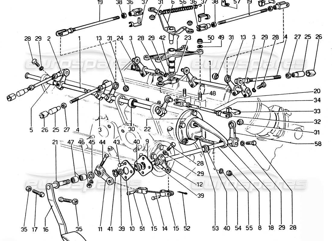 ferrari 365 gtc4 (mechanical) throttle linkage part diagram