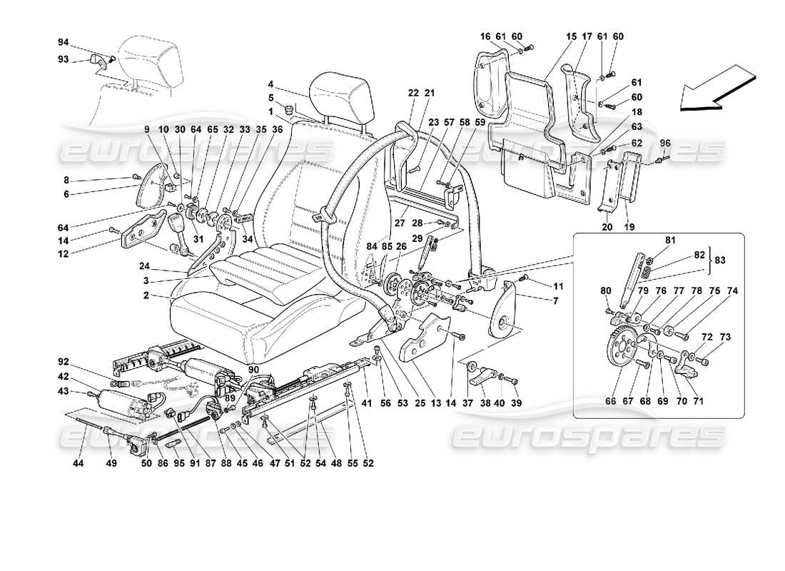 ferrari 355 (2.7 motronic) seats and safety belts parts diagram