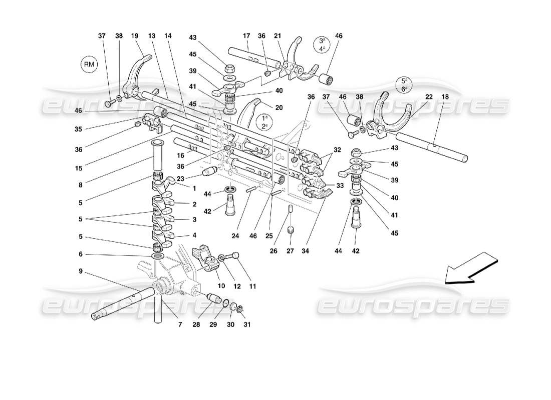 ferrari 355 (2.7 motronic) inside gearbox controls parts diagram