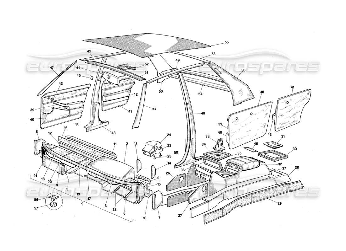 maserati qtp.v8 4.9 (s3) 1979 internal upholstery parts diagram