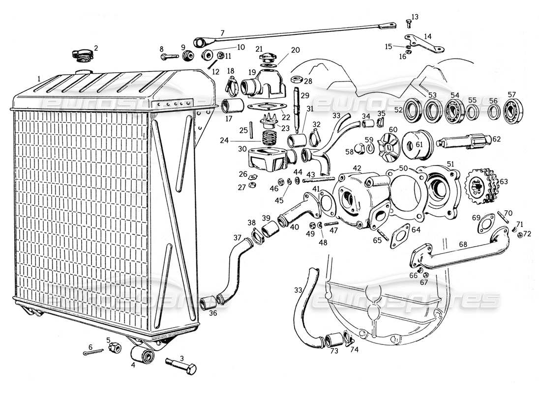 ferrari 250 gte (1957) cooling apparatus part diagram