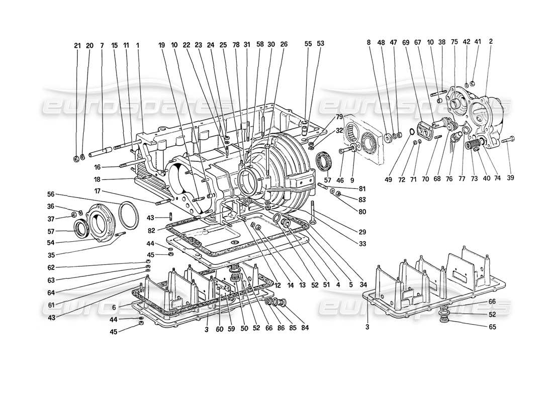 ferrari 208 turbo (1989) gearbox - differential housing and oil pump parts diagram