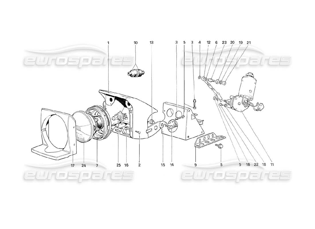 ferrari 208 turbo (1989) lights lifting device and headlights parts diagram