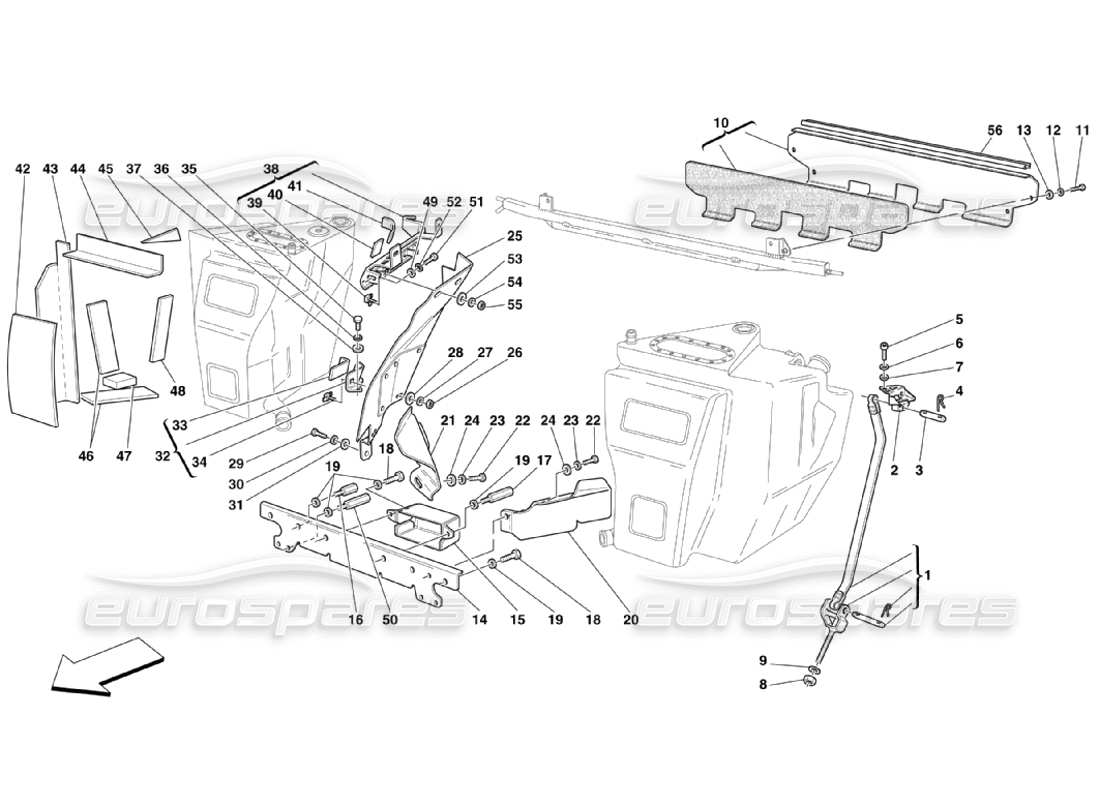 ferrari 360 challenge stradale fuel tanks - fixing and protection parts diagram