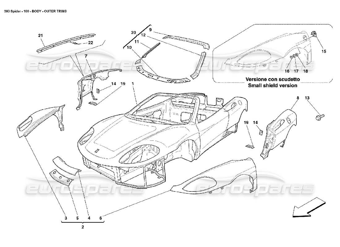 ferrari 360 spider body - outer trims parts diagram