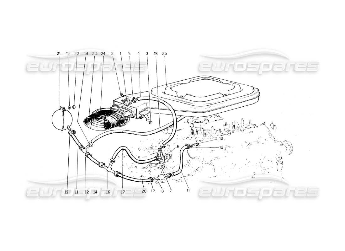 ferrari 308 gt4 dino (1979) intake air cleaner valve and lines (variants for usa - aus and j version) parts diagram