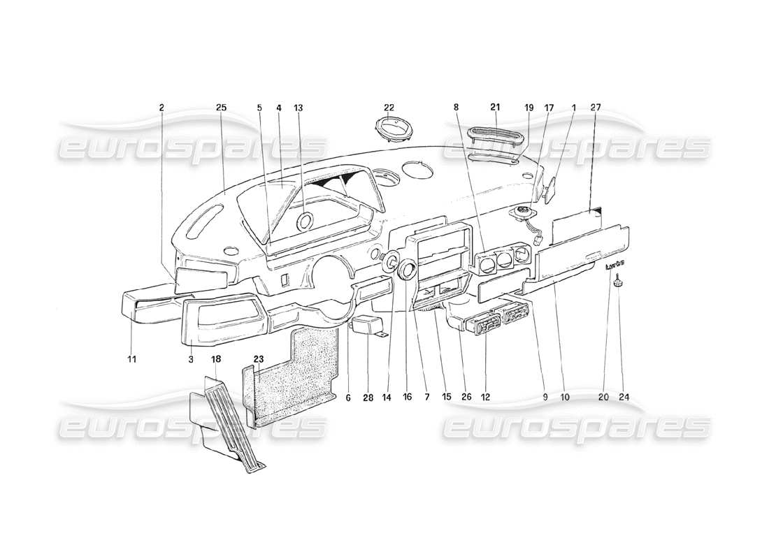 ferrari 208 turbo (1989) instruments panel (until car 71595) parts diagram