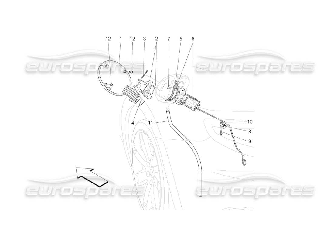maserati grancabrio (2010) 4.7 fuel tank door and controls parts diagram