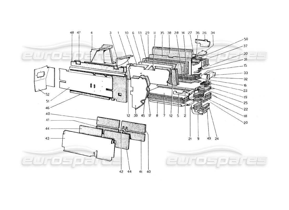 ferrari 308 gt4 dino (1979) body shell - inner elements (usa 78 - j) parts diagram