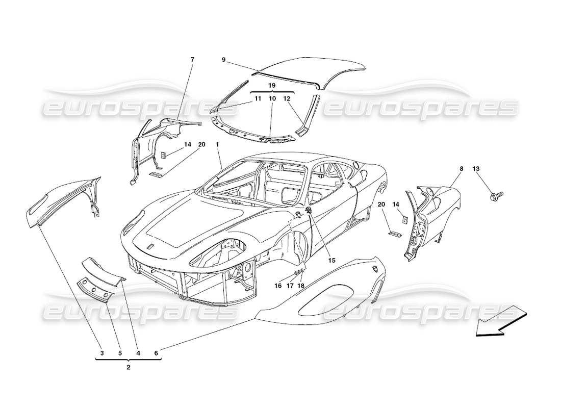 ferrari 430 challenge (2006) body - outer trims parts diagram