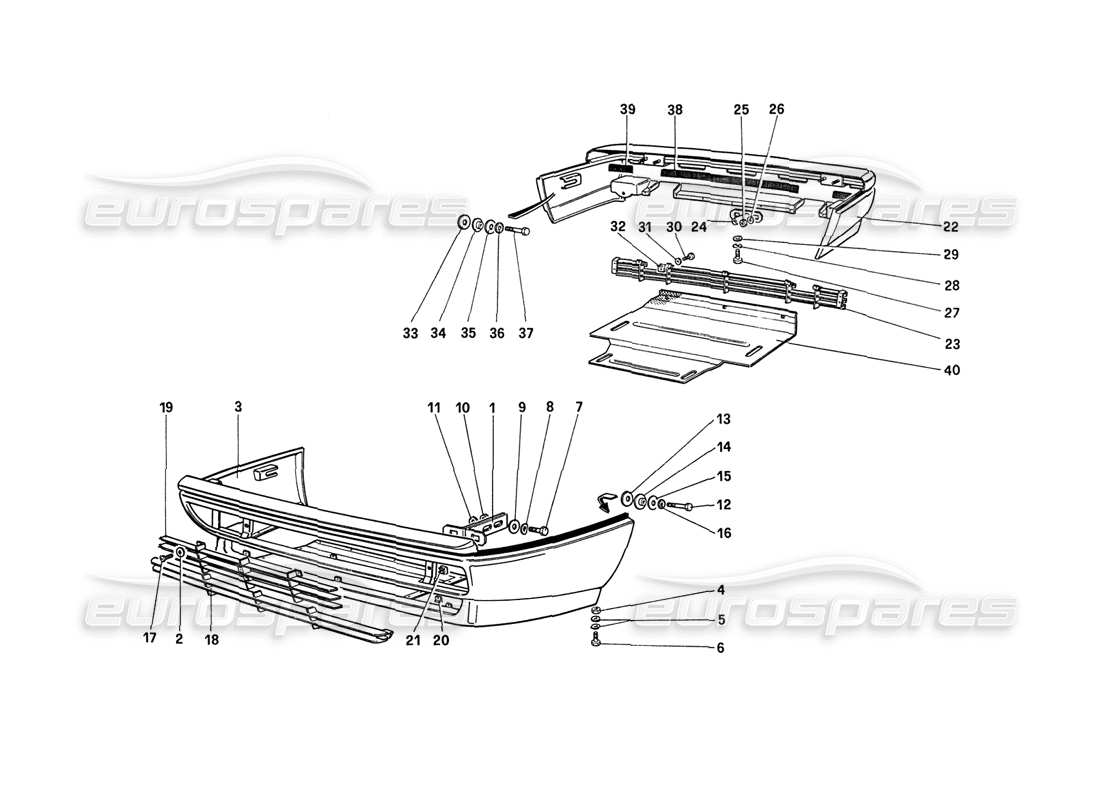ferrari 208 turbo (1989) front and rear bumpers parts diagram