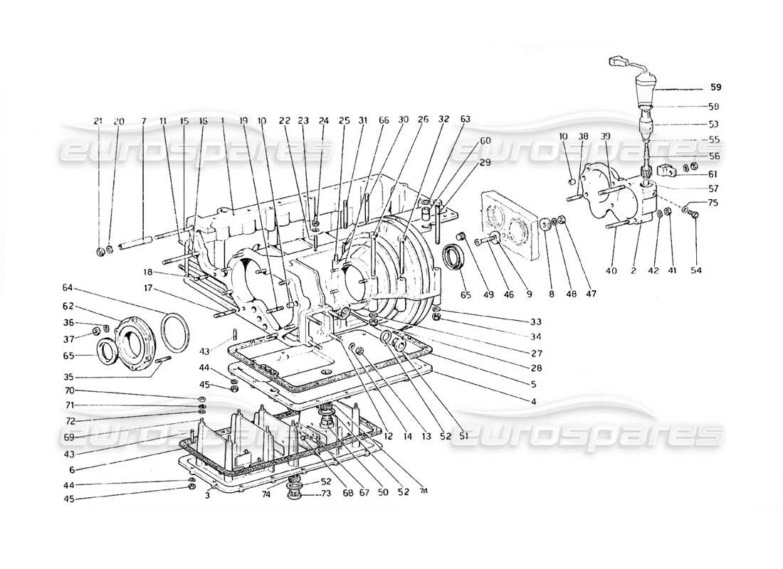 ferrari 308 gt4 dino (1979) gear - differential housing and oil sump parts diagram