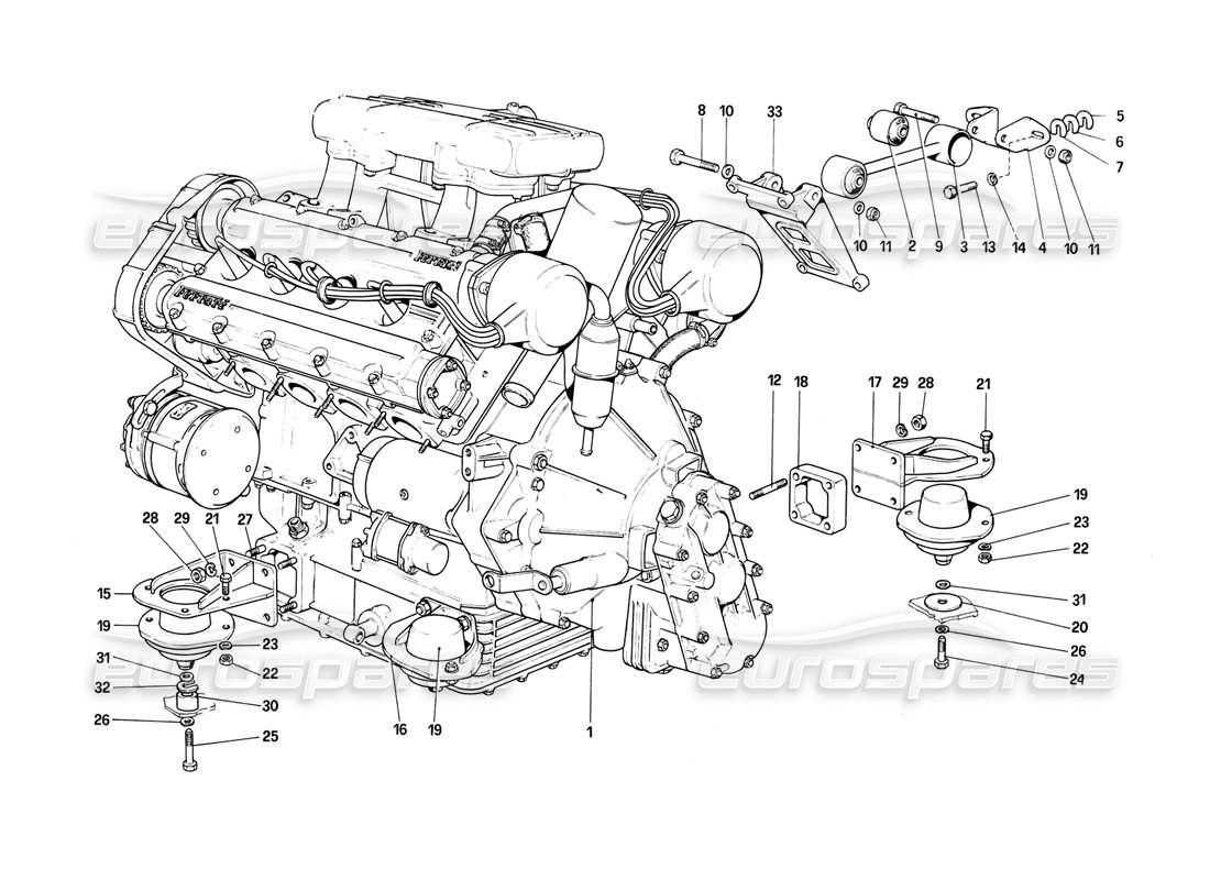 ferrari mondial 8 (1981) engine - gearbox and supports parts diagram