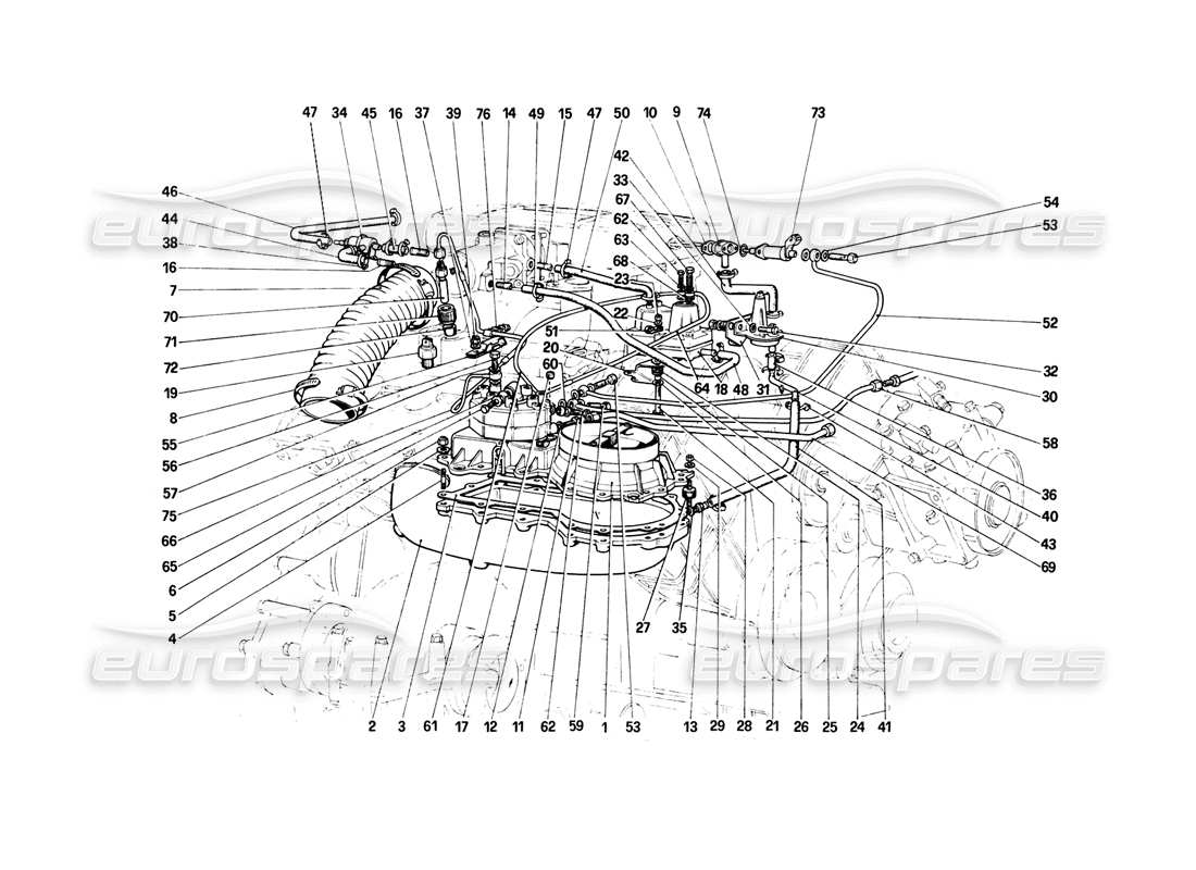 ferrari mondial 8 (1981) fuel injection system - fuel distributors, lines parts diagram