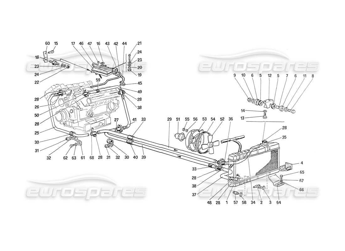 ferrari 208 turbo (1989) cooling system parts diagram