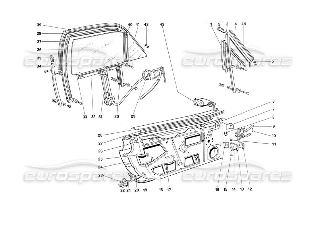 ferrari 208 turbo (1989) doors (from car 71597) parts diagram