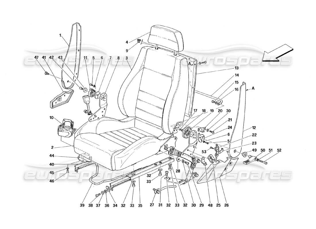 ferrari 348 (1993) tb / ts seats and safety belts part diagram