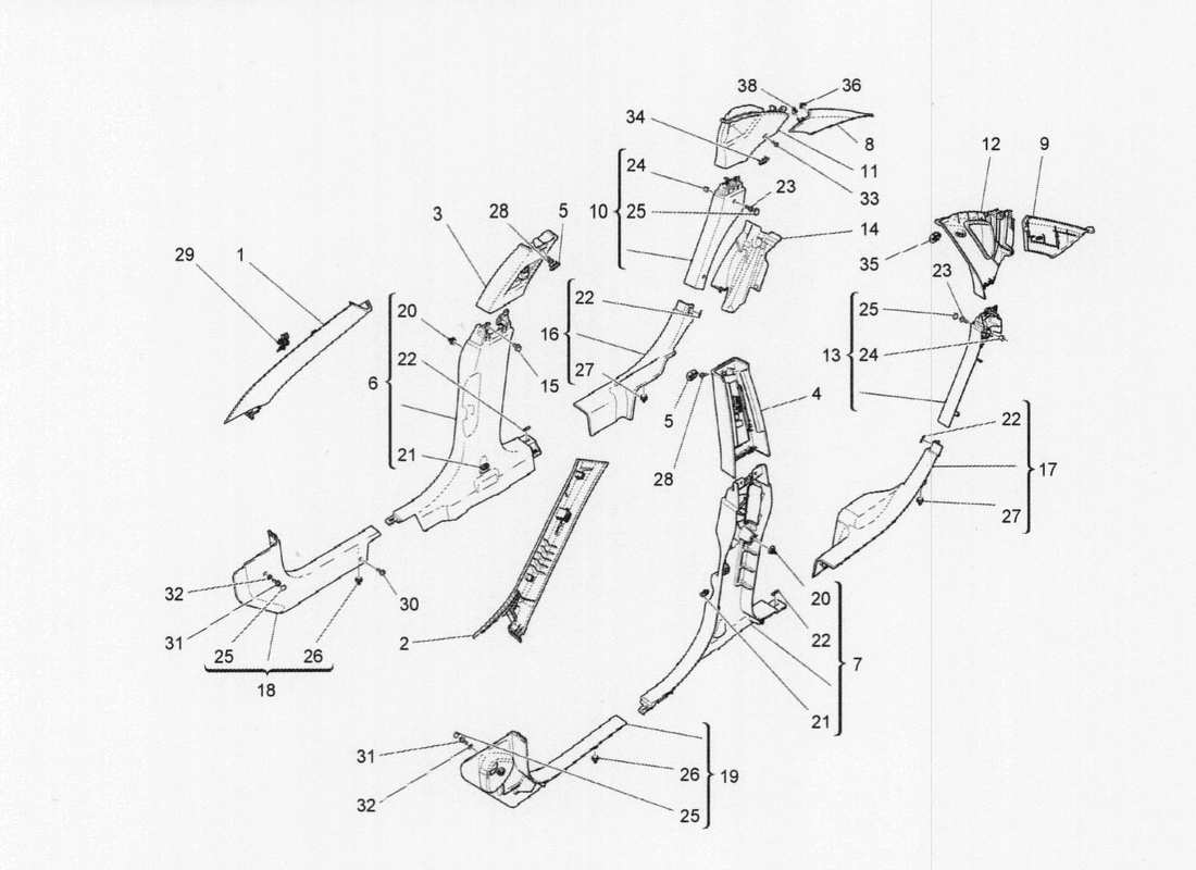 maserati qtp. v6 3.0 tds 275bhp 2017 passenger compartment b pillar trim panels and side panels parts diagram