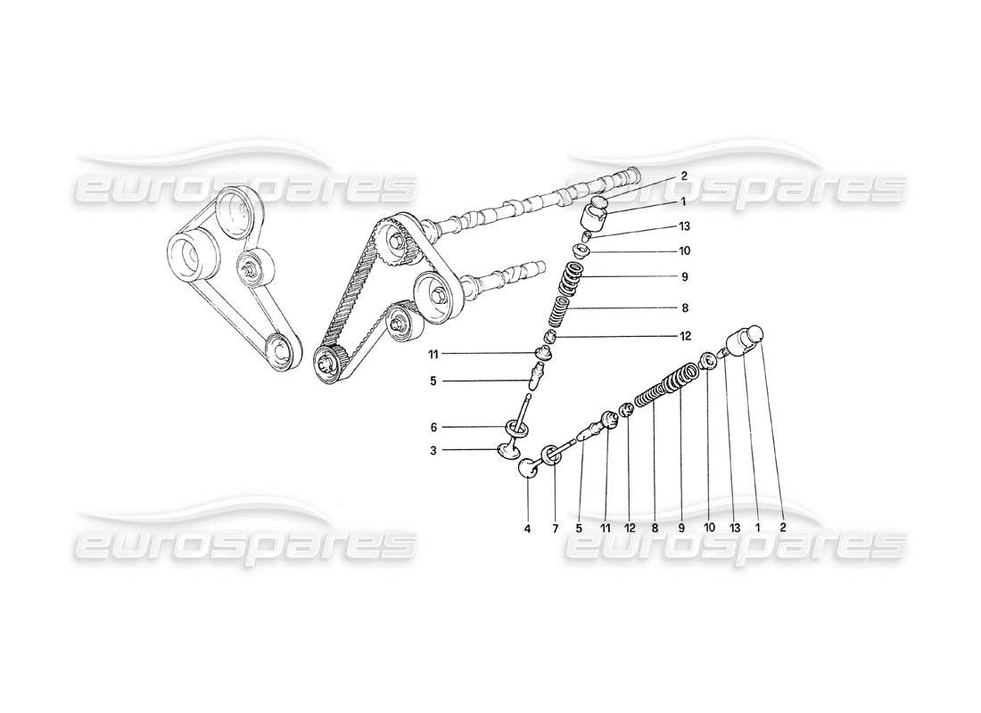 ferrari 208 turbo (1989) timing system - tapppets parts diagram