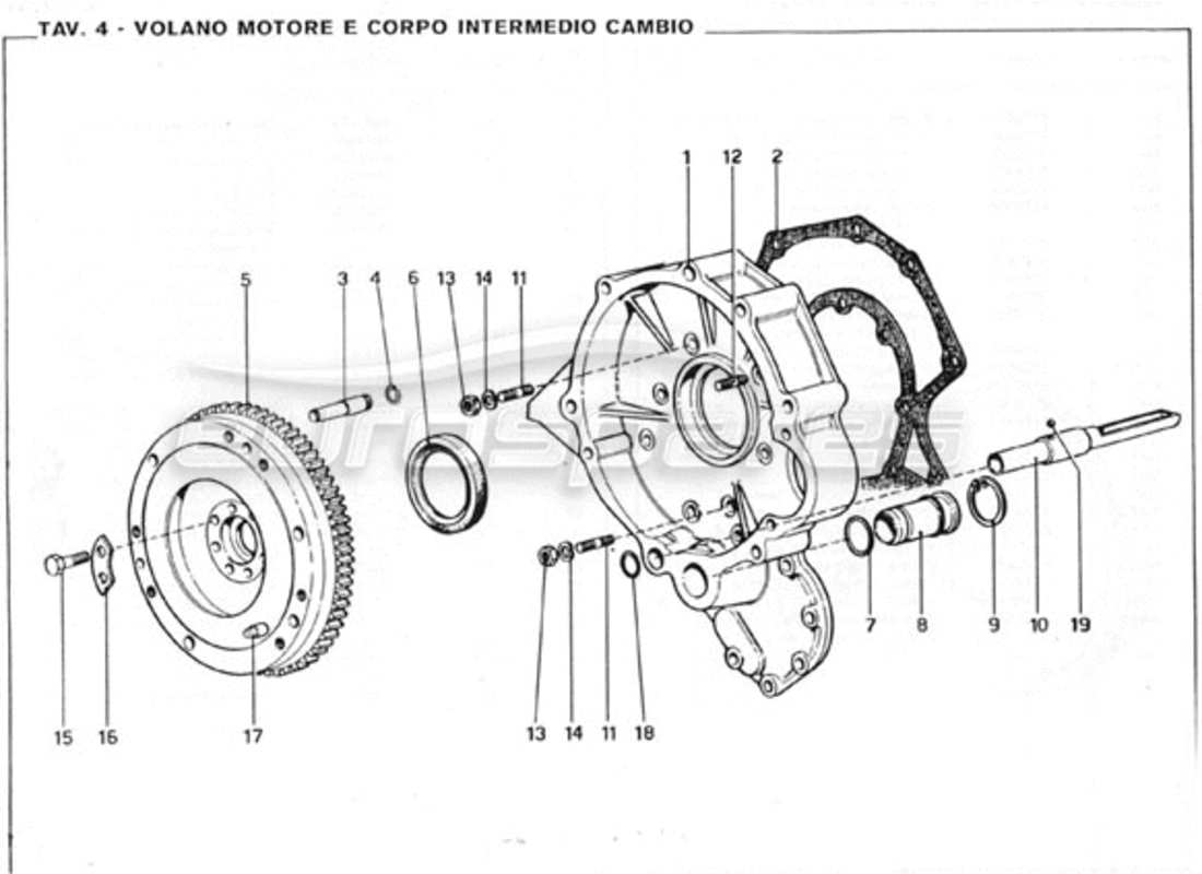 ferrari 246 gt series 1 flywheel & intermediate gearbox housing parts diagram