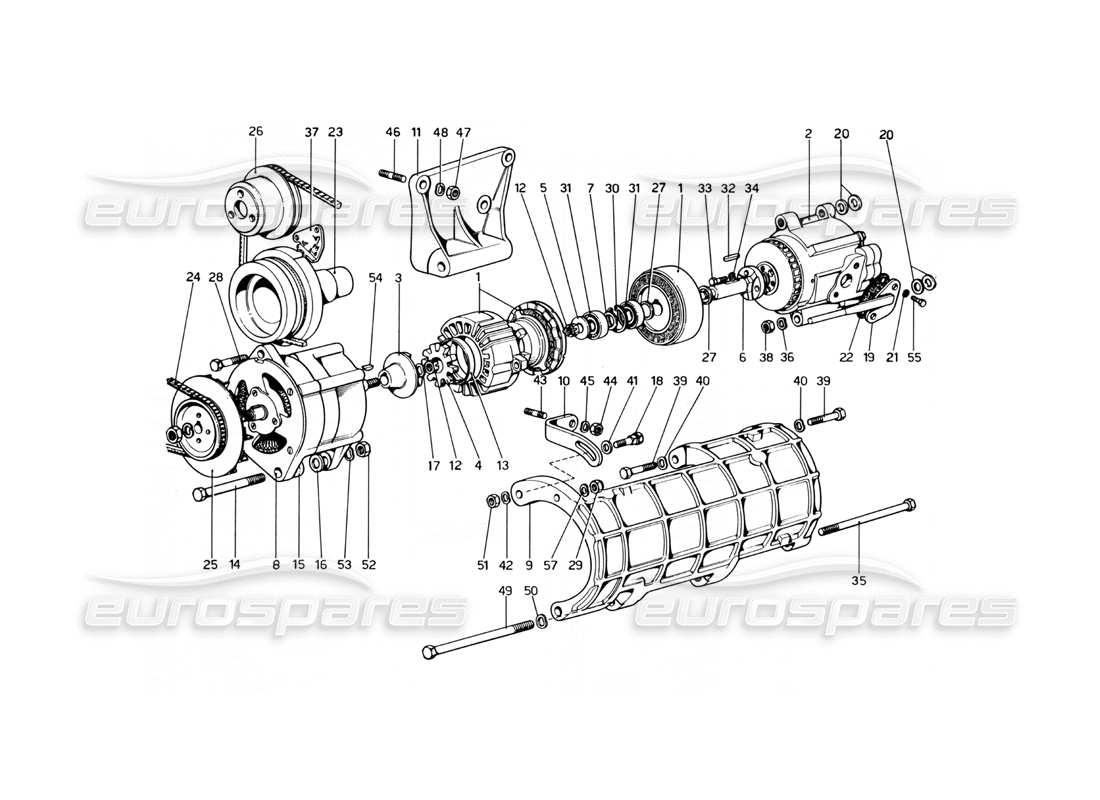 ferrari 246 dino (1975) air pump and alternator parts diagram