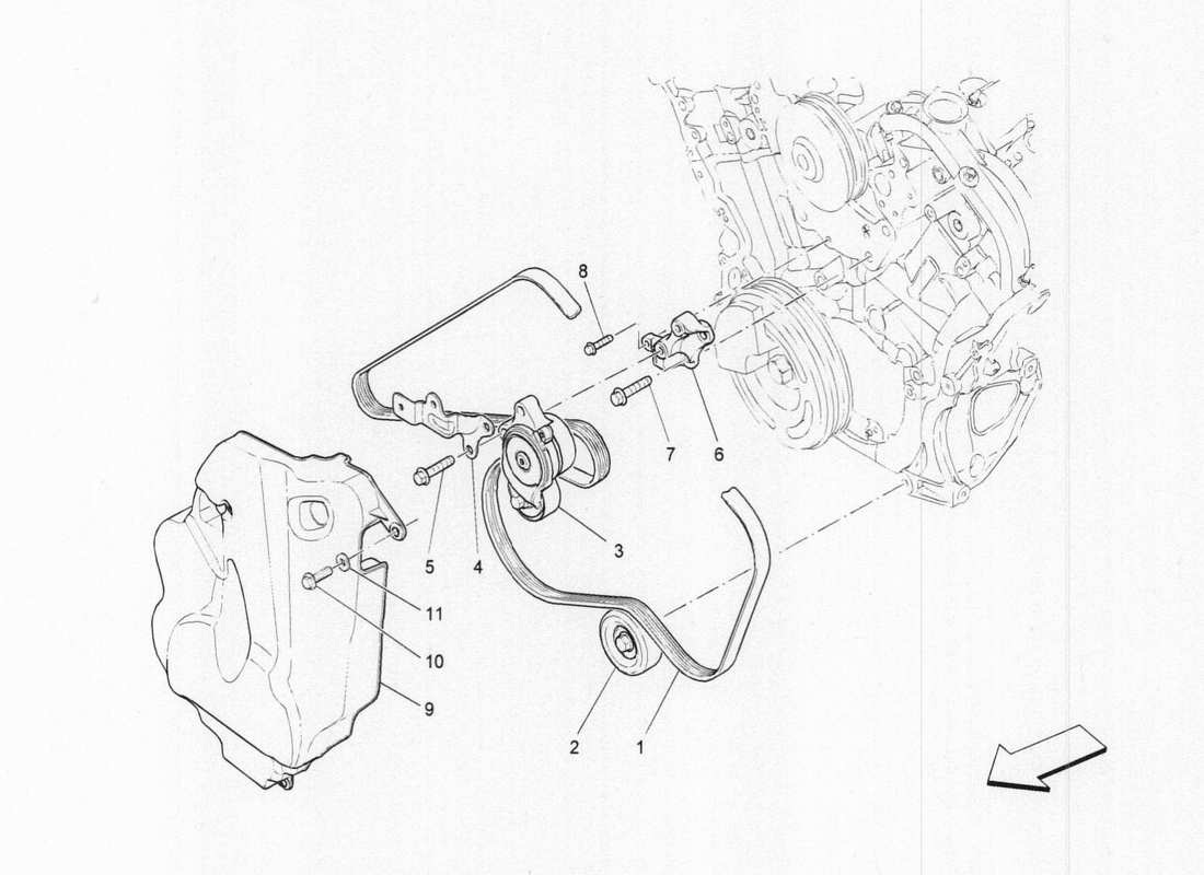 maserati qtp. v6 3.0 tds 275bhp 2017 auxiliary device belts parts diagram