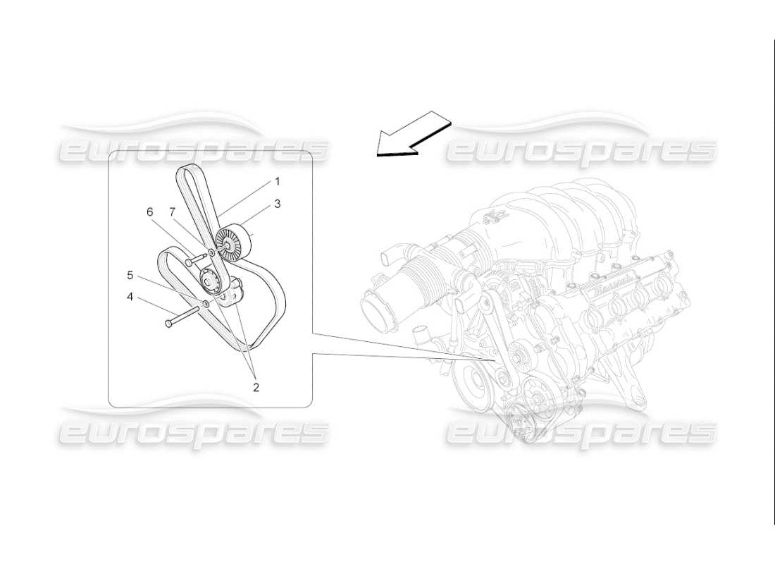 maserati qtp. (2007) 4.2 f1 auxiliary device belts parts diagram