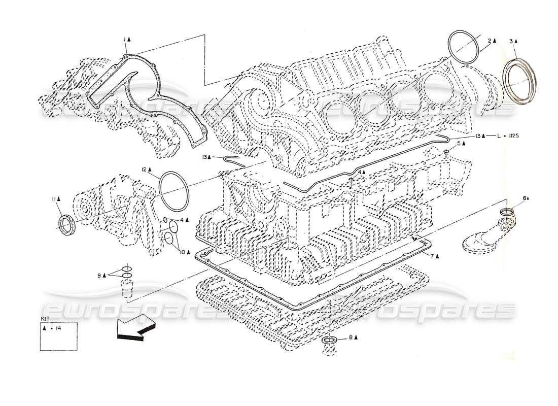 maserati shamal gasket-oil seal for c. block overhaul parts diagram