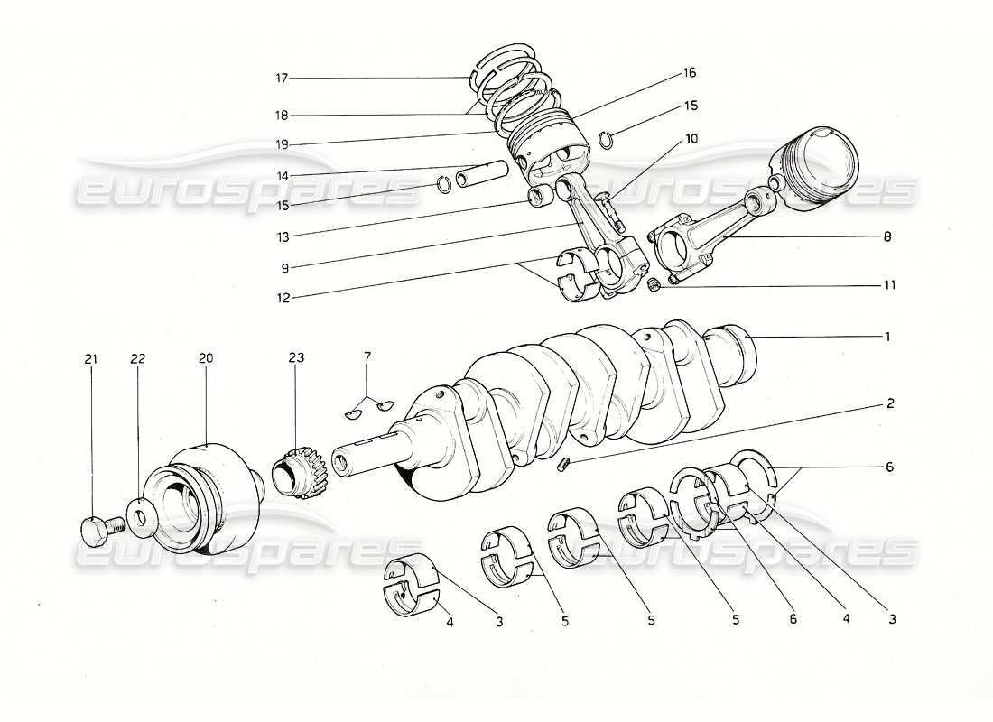 ferrari 308 gt4 dino (1976) crankshaft - connecting rods and pistons parts diagram