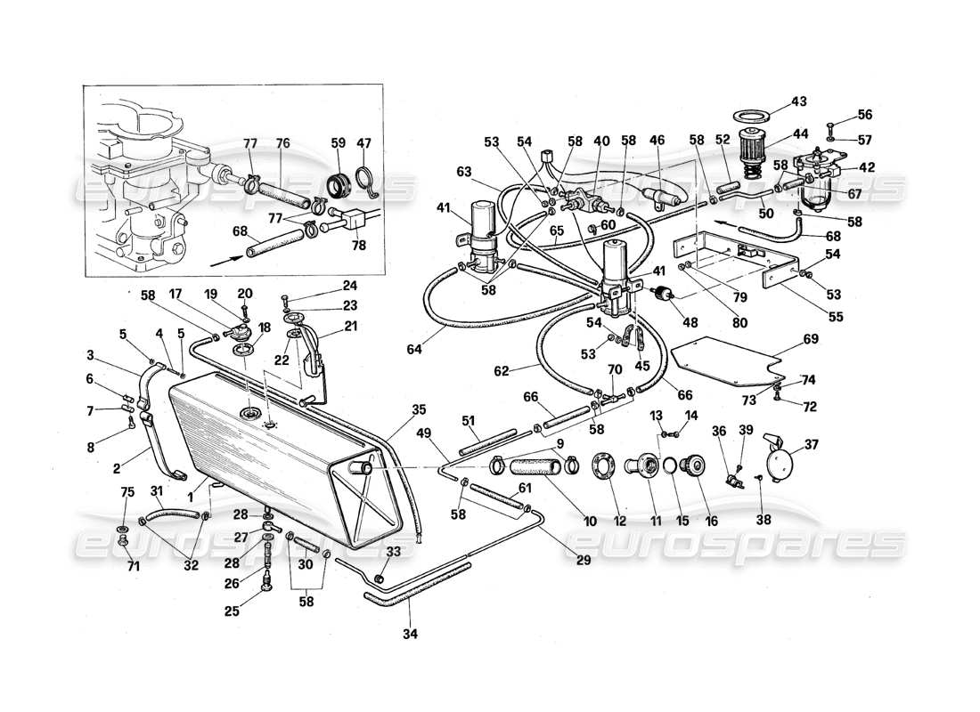 maserati qtp.v8 4.9 (s3) 1979 fuel tanks and pumps parts diagram