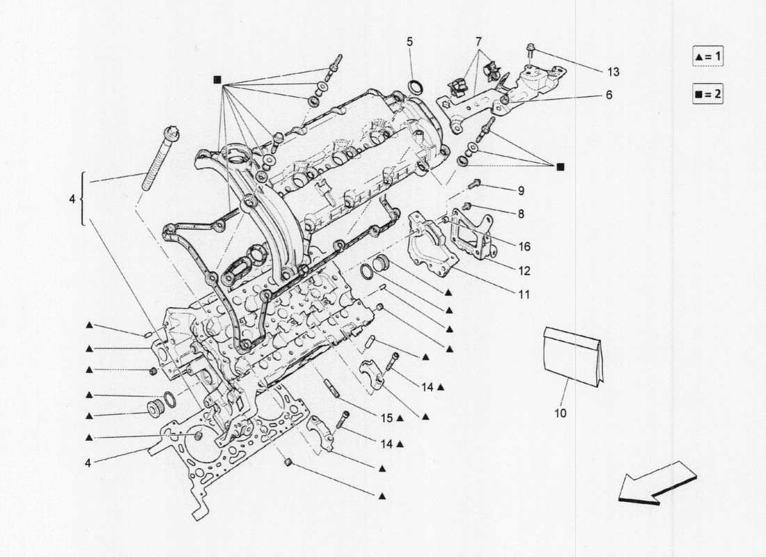 maserati qtp. v6 3.0 tds 275bhp 2017 lh cylinder head parts diagram