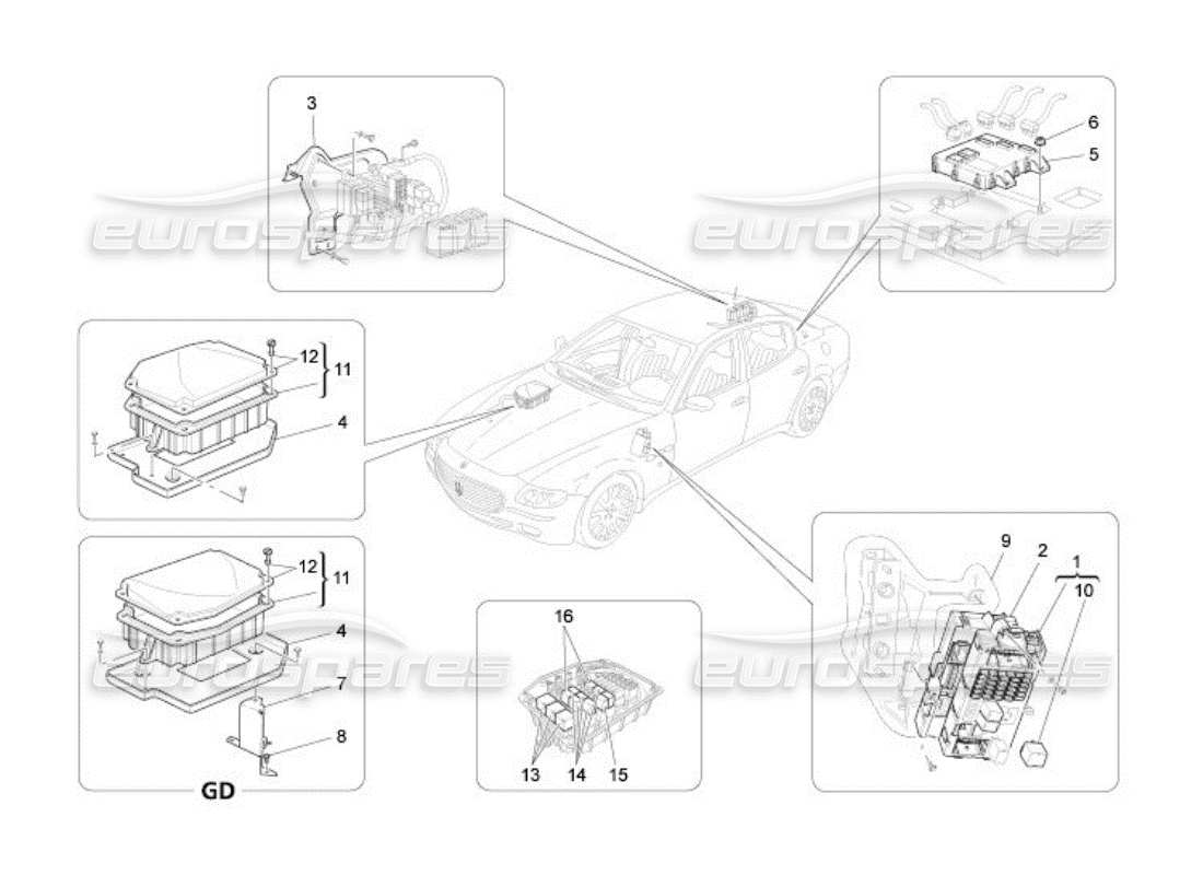 maserati qtp. (2005) 4.2 relays, fuses and boxes parts diagram