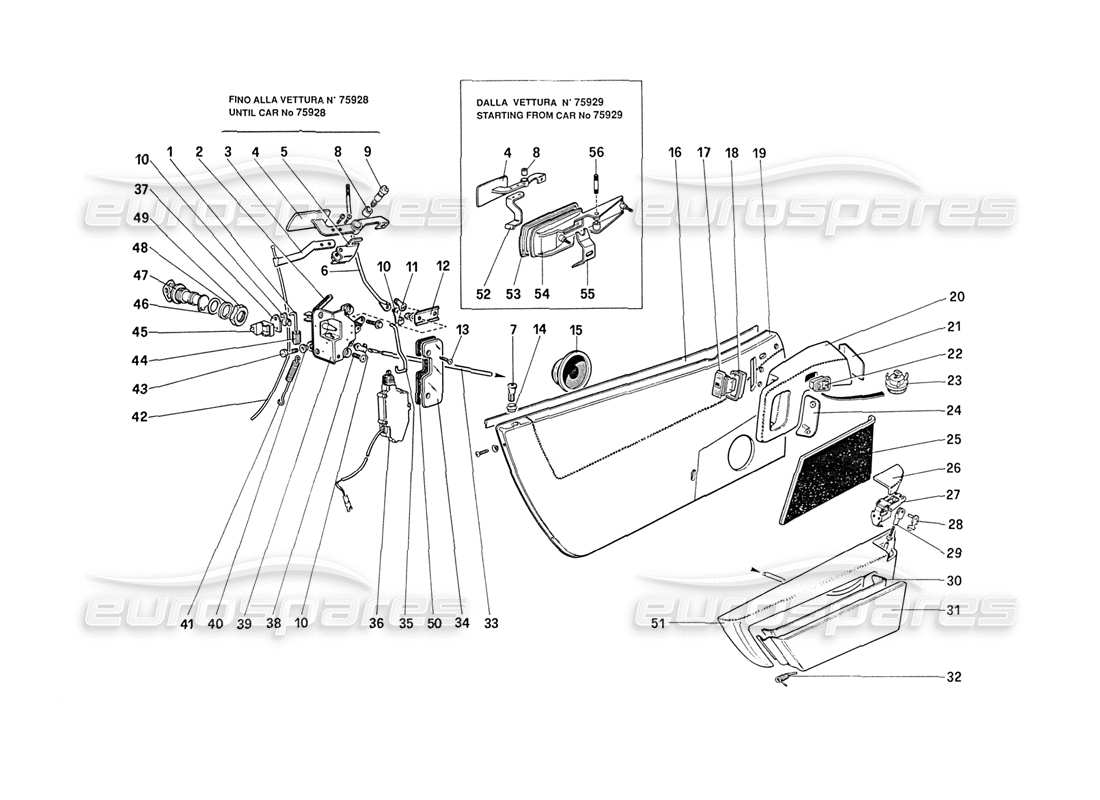 ferrari 208 turbo (1989) doors (from car 71597) parts diagram