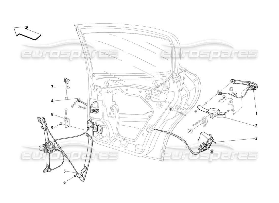maserati qtp. (2003) 4.2 rear doors: movement devices parts diagram