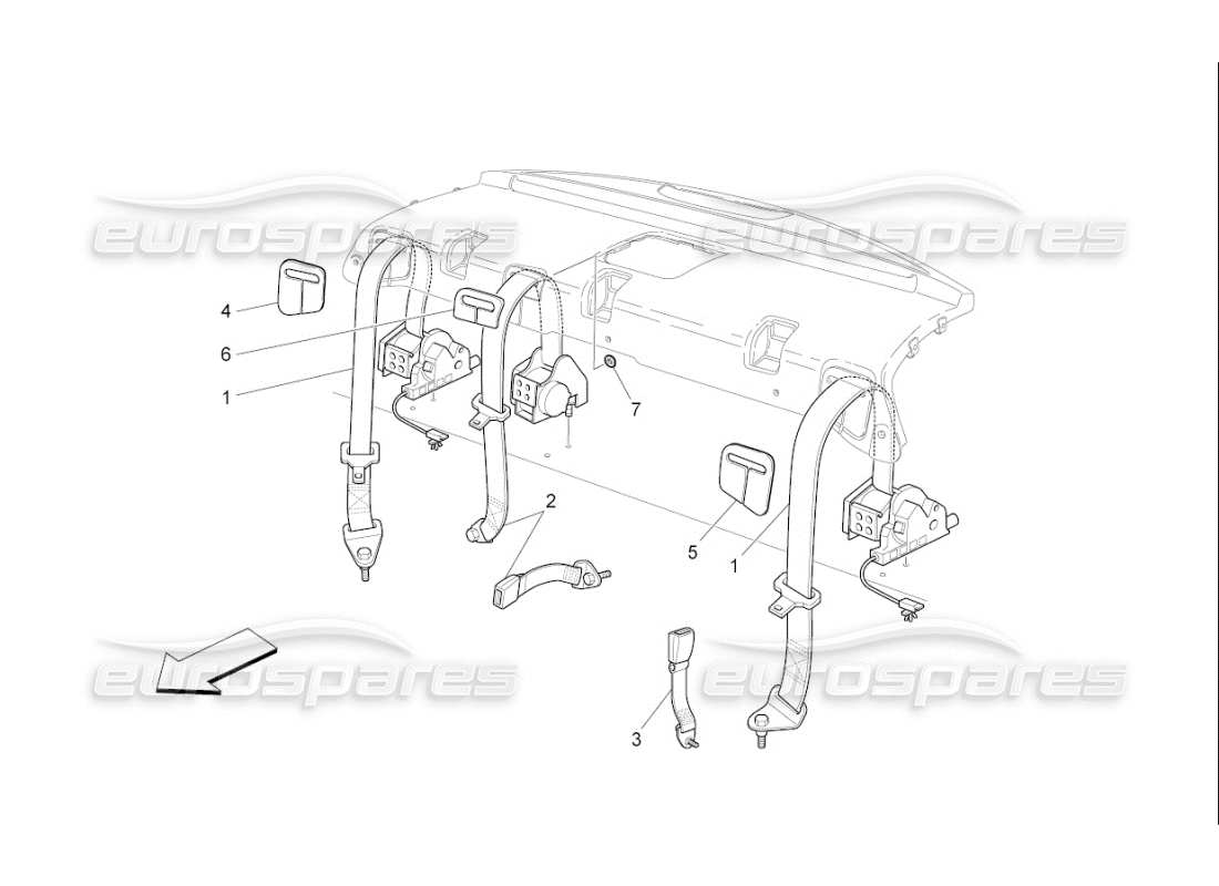 maserati qtp. (2010) 4.7 auto rear seat belts parts diagram